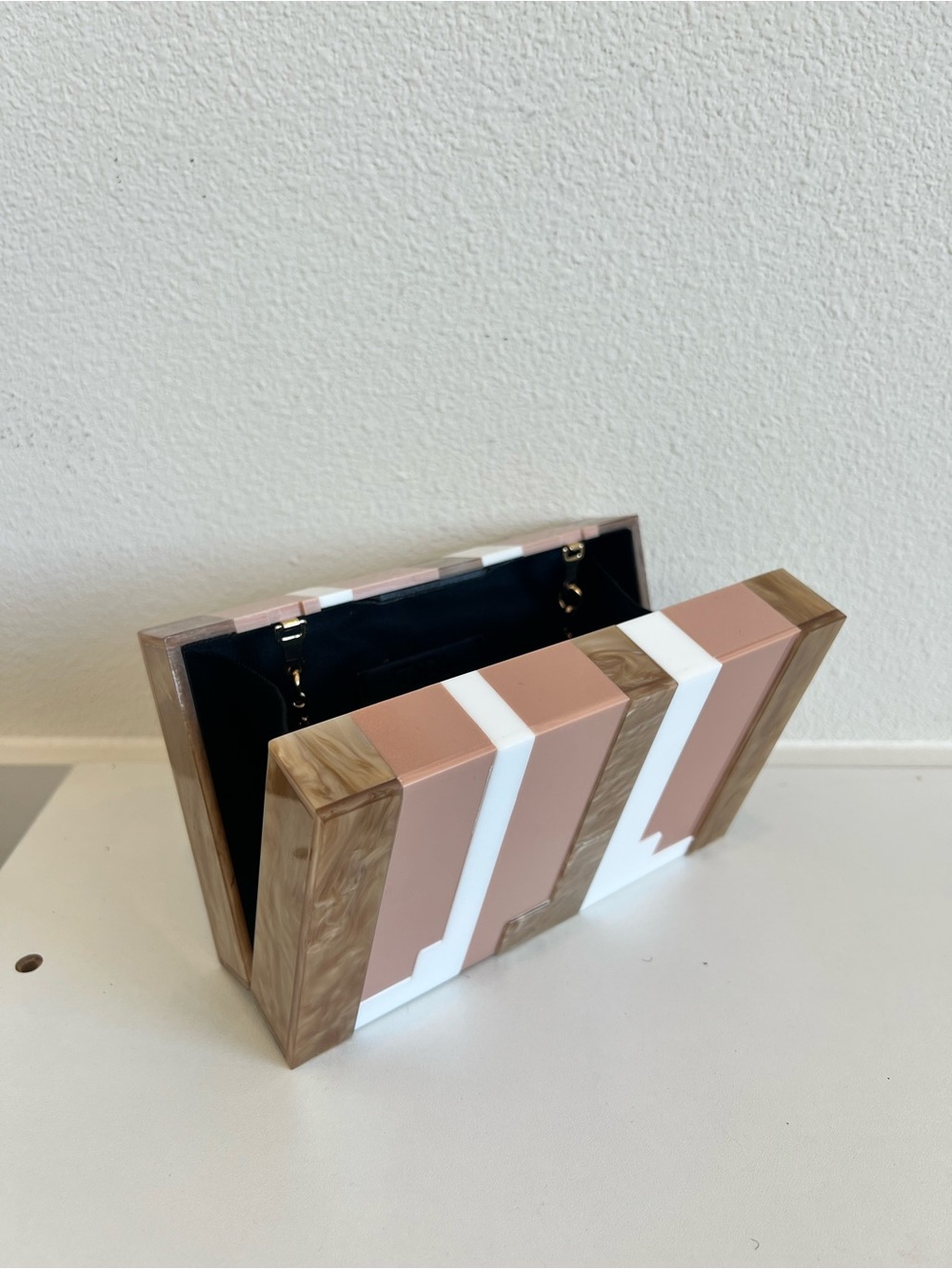 ZARA Geometric Acrylic Mother of Pearl Box Clutch with Gold Chain